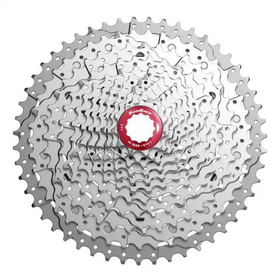 Касета 11-k 11-46T SUN RACE MX8 MTB, алюмінієвий павук, Metallic Silver