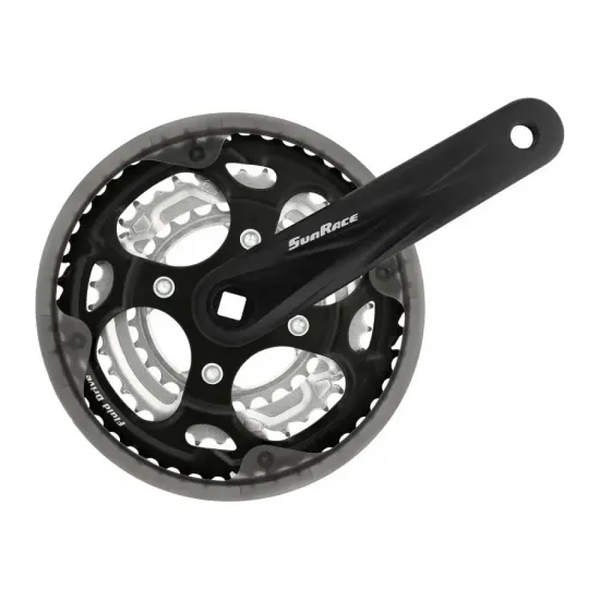 Шатун SUN RACE FCM300 28/38/48T CG (защита цепи), под квадрат, L175мм, черно-серебристый