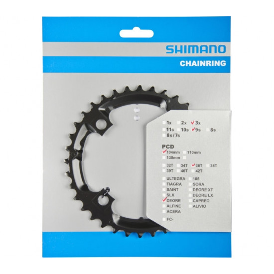 Зірка шатунів FC-M590 DEORE, 36зуб. чорн, 9-швидк 104мм Зірка шатунів FC-M590 DEORE, 36зуб. чорн, 9-швидк 104мм