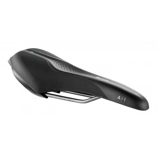 Сідло Selle Royal SCIENTIA A1 Athletic, 3D skingel, оббивка Black gummy/Black mokka, 289х127мм, 380г, рейли сталь + Curva suspension, unisex, чорне