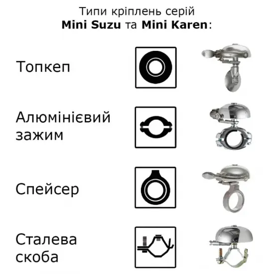 Дзвінок MINI SUZU CRANE, Copper, 45мм латунь, топкеп