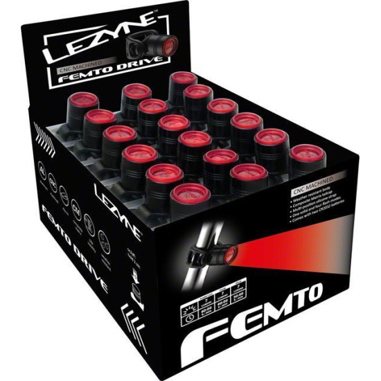 Набір заднього світла Lezyne FEMTO DRIVE BOX SET REAR 36 штук Чорний 7 люменів Y13 Набір заднього світла Lezyne FEMTO DRIVE BOX SET REAR 36 штук Чорний 7 люменів Y13