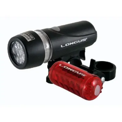 КОМПЛЕКТ: Світло FIVE 5+5LED переднє Longus 5LED/4 ф-ції + заднє  5LED/4 ф-ції, чорний