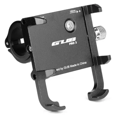 Тримач гаджета GUB PRO-3 на кермо алюмінієвий для PowerBank/телефонів у чохлах. чорний