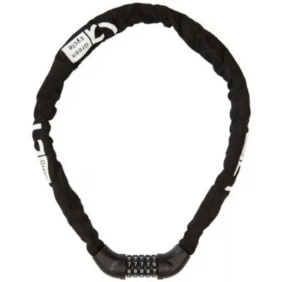 Замок Green Cycle GLK-361 ланцюг 6x100 з інтегрованим кодовим замком на 5 знаків в текстильній обоймі, чорний