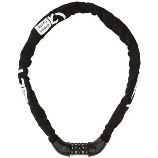 Замок Green Cycle GLK-361 ланцюг 6x100 з інтегрованим кодовим замком на 5 знаків в текстильній обоймі, чорний