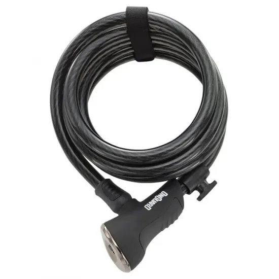 Замок ONGUARD DOBERMAN. спіральний трос 185см х 12мм, 5 ключів, поворотний тримач на раму, чорний