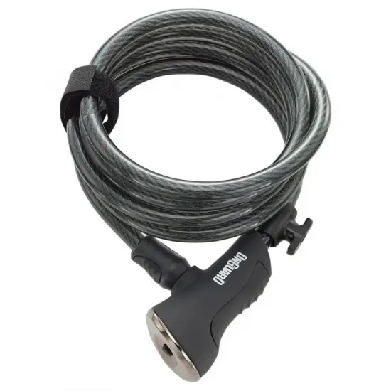 Замок ONGUARD DOBERMAN. спіральний трос 185см х 10мм, 5 ключів, поворотний тримач на раму, чорний