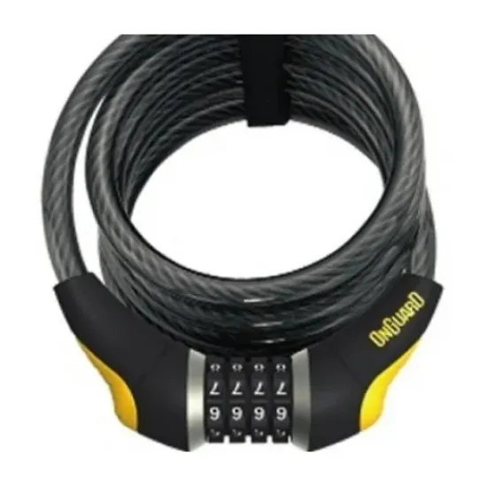 Замок ONGUARD DOBERMAN кодовый на 4 цифры. Спиральный трос 240см х 12мм, поворотный держатель на раму