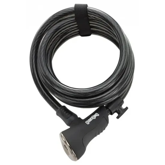 Замок ONGUARD DOBERMAN. спіральний трос 185см х 12мм, 5 ключів, поворотний тримач на раму, чорний