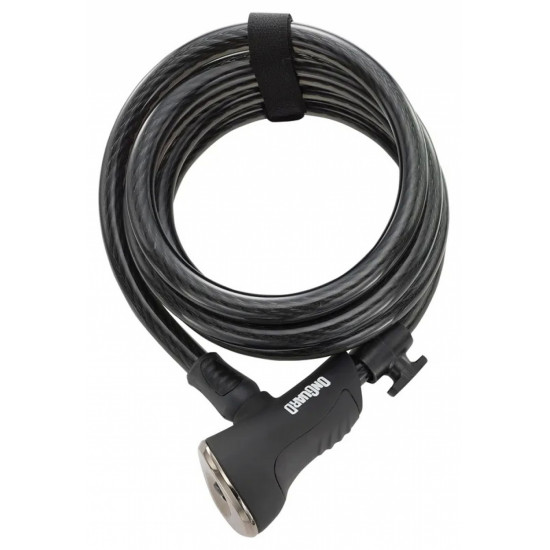 Замок ONGUARD DOBERMAN. спіральний трос 185см х 10мм, 5 ключів, поворотний тримач на раму, чорний