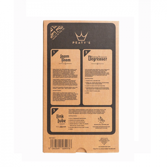 Набор для мойки Peaty's Gift Pack, шампунь 1L / дегризер 500ml / смазка цепи 120ml, All-Weather Набор для мойки Peaty's Gift Pack, шампунь 1L / дегризер 500ml / смазка цепи 120ml, All-Weather