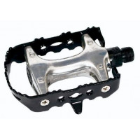 Педали Longus CAGE MTB Al/Fe серебристые с черной рамкой, насыпные подшипники