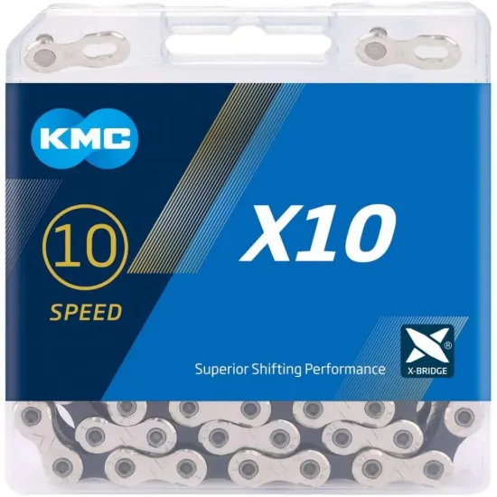 Ланцюг KMC X10 Silver/Black 10 швидкостей 114 ланок срібний/чорний + замок