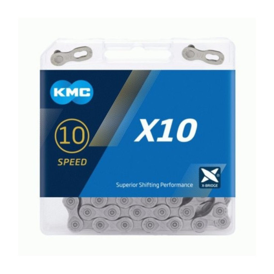 Ланцюг KMC X10 Grey 10 швидкостей 114 ланок сірий + замок