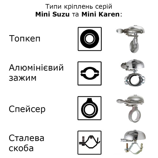 Дзвінок MINI SUZU CRANE, Chrome Plated, 45мм латунь, топкеп