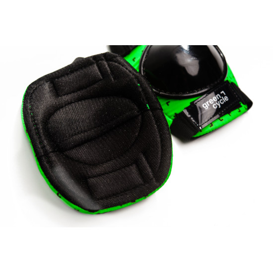 Захист для дітей Green Cycle FLASH наколінники, налокітники, рукавички, зелено-чорний